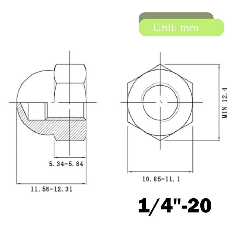 sotoolstop Store 1/4-20" Acorn Cap Nuts, Acorn Nut Stainless Steel 18-8(304), 50Pcs-Pack - Image 4